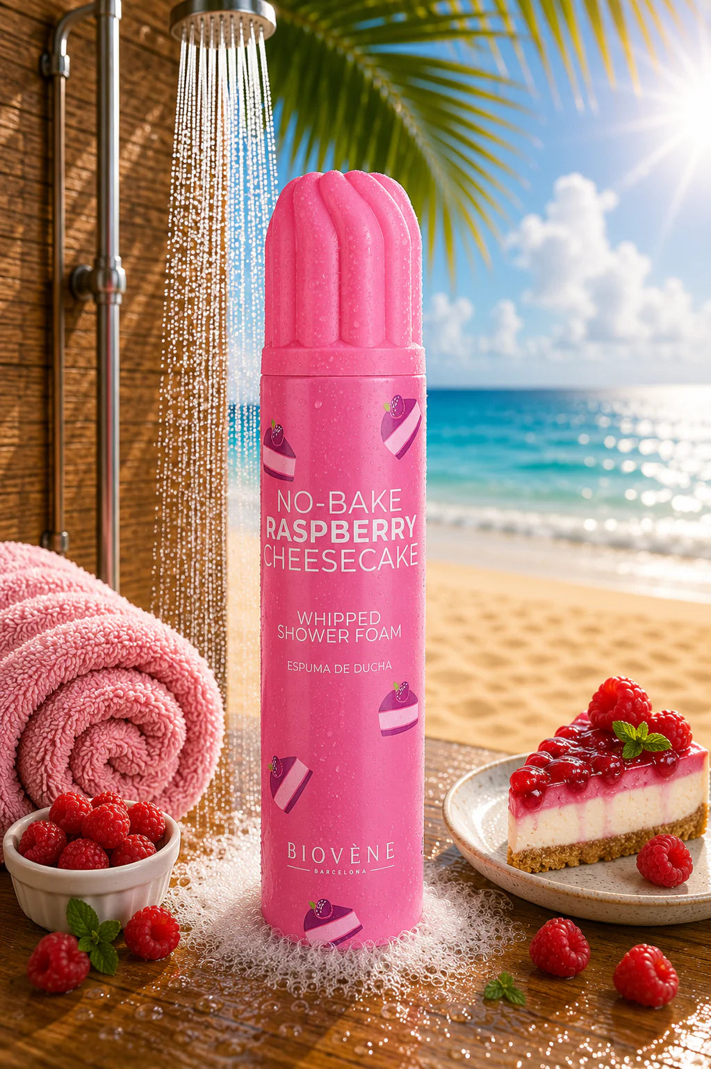 Mousse de Douche Fouettée No Bake Raspberry Cheesecake